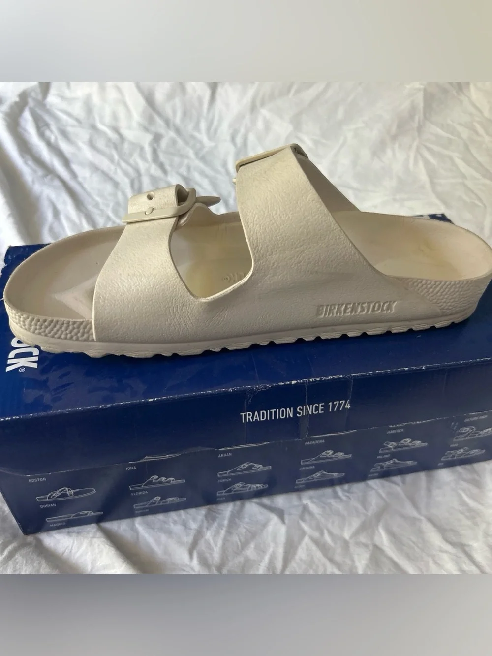women’s white Birkenstocks